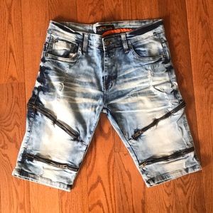 Washed Denim Zipper Shorts